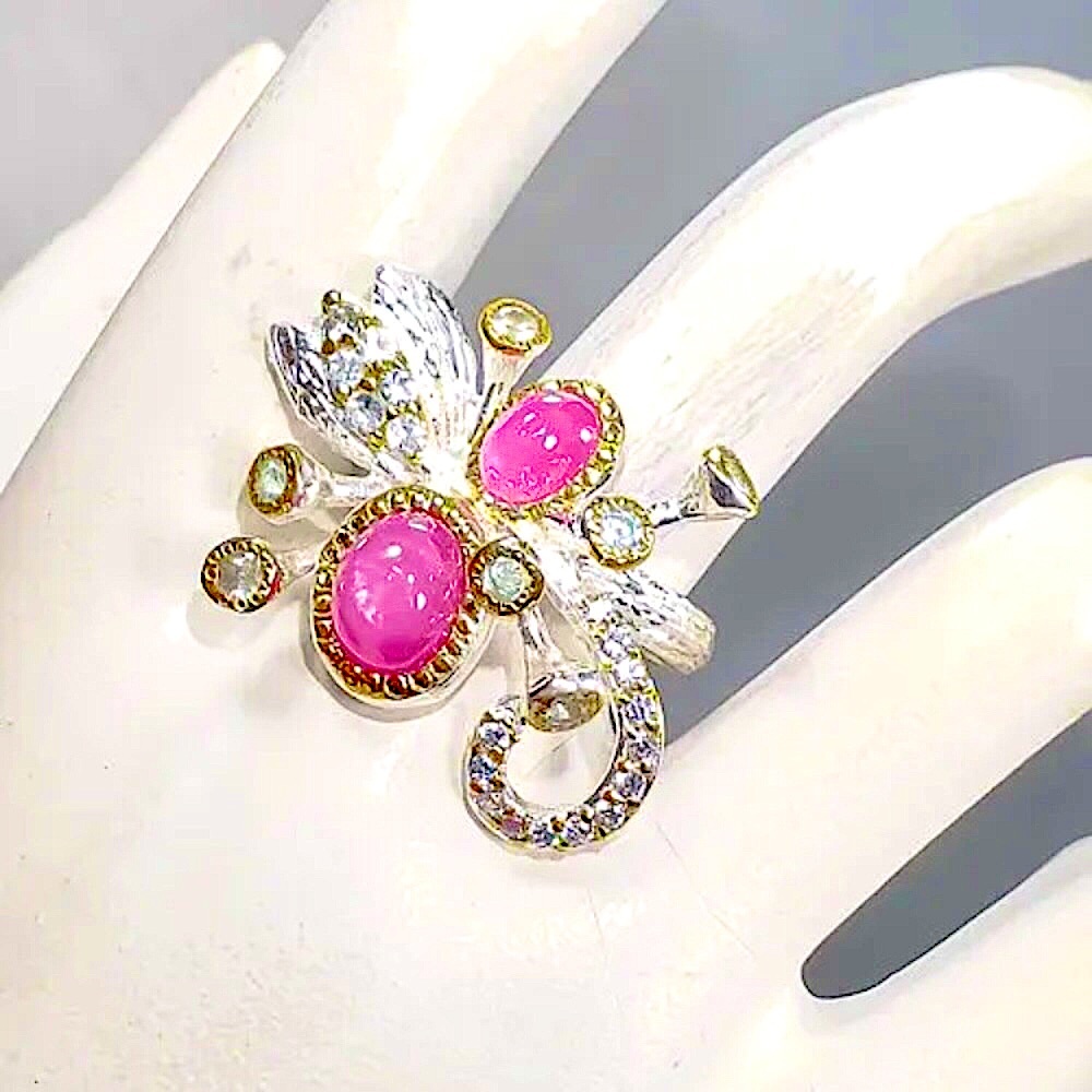 Unique Star Ruby Ring925 Sterling Silver & Goldsi… - image 5